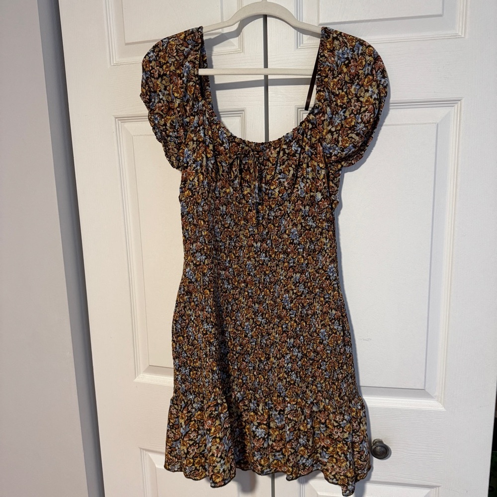 Wild Fable Brown and Black Puff Sleeve Mini Dress